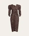 Isabel Marant Albini Polka-dot Ruched-sleeve Midi Dress In Multi