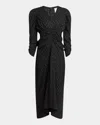 Isabel Marant Albini Polka-dot Ruched Sleeve Midi Dress In Multi