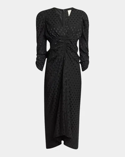 ISABEL MARANT ALBINI POLKA-DOT RUCHED SLEEVE MIDI DRESS