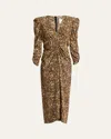 Isabel Marant Albini Printed Gathered Three-quarter Sleeve Dress In Leopard