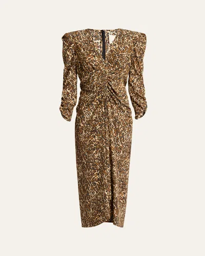 Isabel Marant Albini Printed Gathered Three-quarter Sleeve Dress In Multi