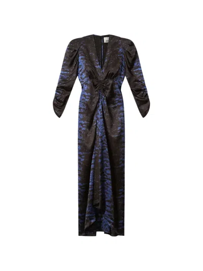 Isabel Marant Albini Snake-print Ruched Silk Midi Dress In Blue
