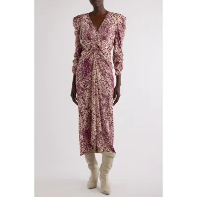 Isabel Marant Albini Stretch Silk Midi Dress In Purple/ecru