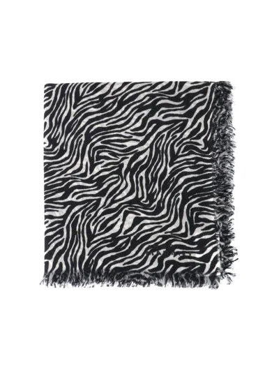 Isabel Marant Alecia Multicolor Animal Print Fringed Cashmere-wool Scarf In Black
