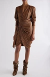Isabel Marant Aleora Draped Faux Suede Wrap Dress In Cognac