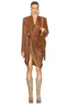 Isabel Marant Aleora Draped Faux Suede Wrap Dress In Cognac