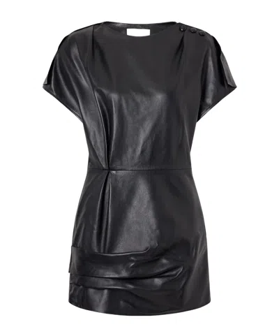 Isabel Marant Alia Draped Leather Mini Dress In Black