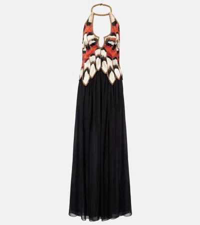 Isabel Marant Maxi Dress With Strapless Bodice And Beaded Cut-outs In Bk Black