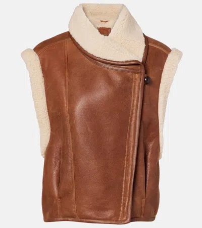Isabel Marant Alime Shearling-trimmed Leather Vest In Brown