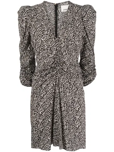 Isabel Marant Aliniza Abstract-print Ruched Minidress In Black