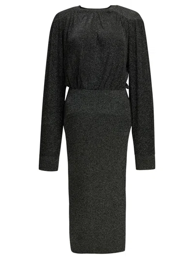 Isabel Marant Aliza Gathered Metallic Knitted Midi Dress In Gray
