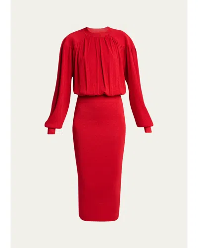 Isabel Marant Aliza Shimmering Knit Long-sleeve Midi Dress In Red