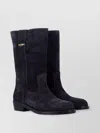Isabel Marant Almond Toe Suede Block Heel Mid-calf Boots In Faded Black