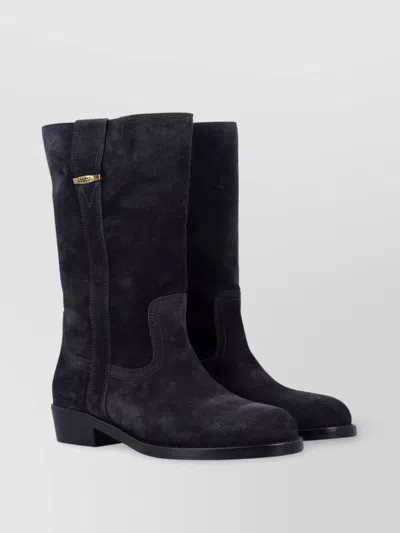 Isabel Marant Almond Toe Suede Block Heel Mid-calf Boots In Faded Black