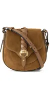 Isabel Marant Altay Small Brown Shoulder Bag With Adjustable Shoulder Strap And Swing With Magnetic Closure In Sue In Cognac