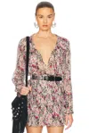 Isabel Marant Ametissa Printed Drawcord Silk Top In Pink