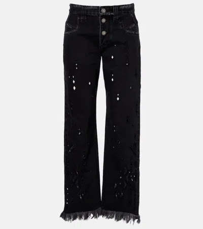 Isabel Marant Amia Broderie Anglaise Flared Jeans In Black