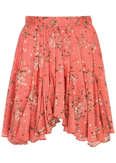 Isabel Marant Anael Floral Cotton And Silk Miniskirt In Shell Pink