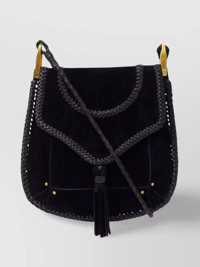 Isabel Marant Anahi Braided Trim Shoulder Bag With Tassel Detail In Black