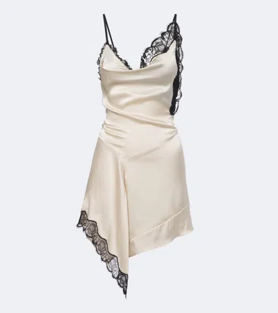 Isabel Marant Anaziae Asymmetric Lace-trimmed Silk-blend Satin Mini Dress In White