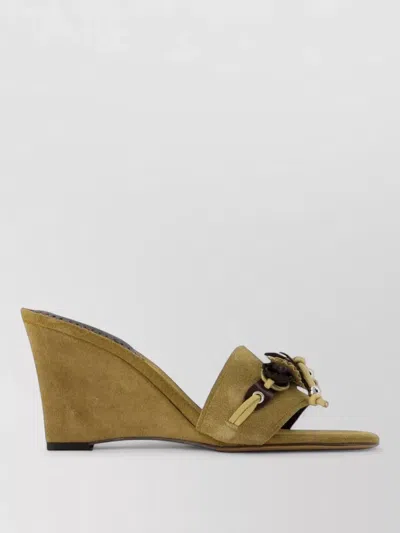 Isabel Marant Anee Gd Mules Leather Wedge Sandals In Green