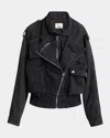 Isabel Marant Aneli Asymmetric Double Denim Bomber Jacket In Faded Black