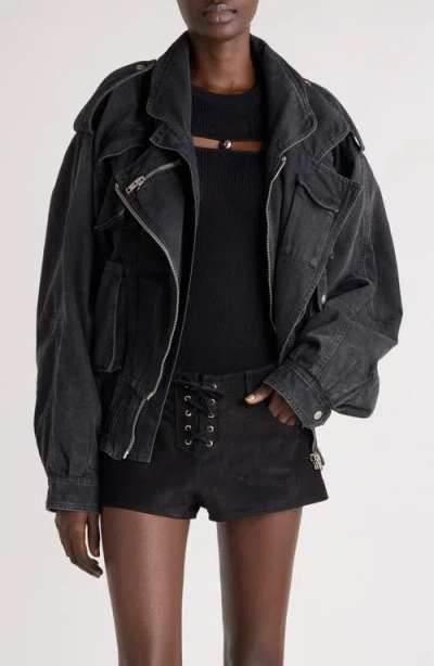 Isabel Marant Aneli Denim Moto Jacket In Faded Black
