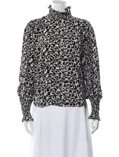 Pre-owned Isabel Marant Animal Print Mock Neck Blouse In Black