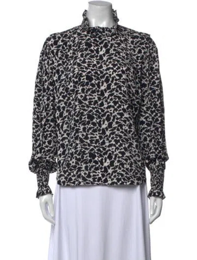 Pre-owned Isabel Marant Animal Print Mock Neck Blouse In Black