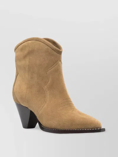 Isabel Marant Ankle Leather Boots 60mm Heel In Beige