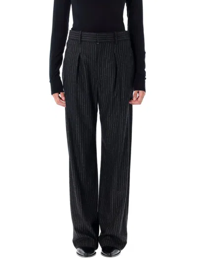 Isabel Marant Anthracite Striped Wool Pants In Black