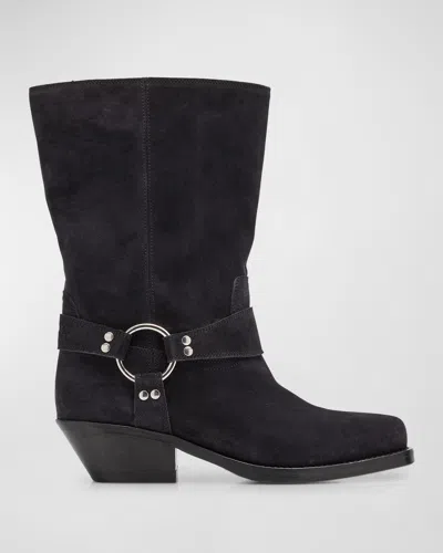 ISABEL MARANT ANTYA SUEDE HARNESS MOTO BOOTS