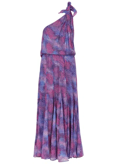 Isabel Marant Ashayo Printed One-shoulder Silk Midi Dress In Purple