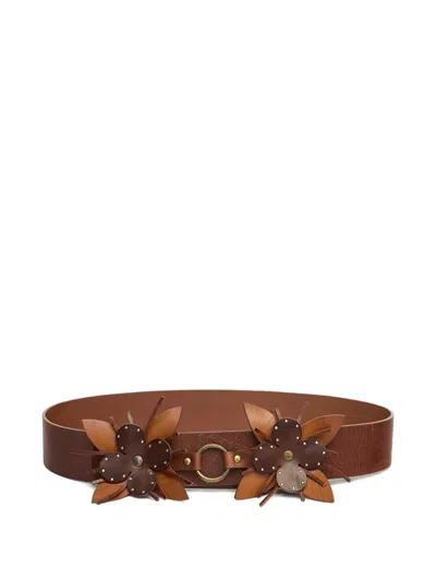 Isabel Marant Aska Floral-embellishment Leather Belt In Brown