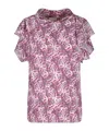 Isabel Marant Valency Feather-print Asymmetric Flutter-sleeve Silk Blouse In Pink