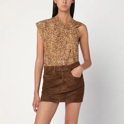ISABEL MARANT ISABEL MARANT  ASYMMETRICAL NAYDA T-SHIRT WITH OCHRE PRINT