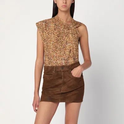 ISABEL MARANT ISABEL MARANT ASYMMETRICAL NAYDA T-SHIRT WITH OCHRE PRINT