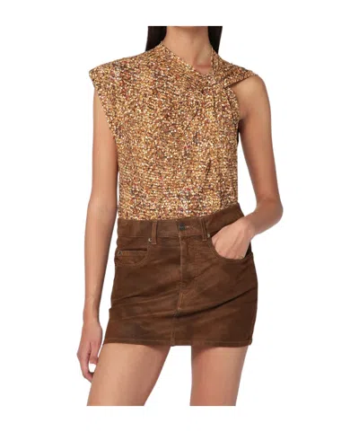 ISABEL MARANT ASYMMETRICAL NAYDA T-SHIRT WITH OCHRE PRINT