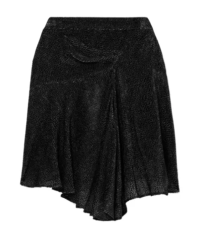 Isabel Marant Selena Asymmetric Draped Flocked Chiffon Mini Skirt In Black