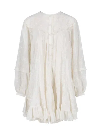 Isabel Marant Zame Ruffled Embroidered Cotton And Silk-blend Mini Dress In White