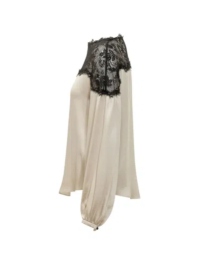 Isabel Marant Azare Lace-trim Satin-finish Blouse In Neutral
