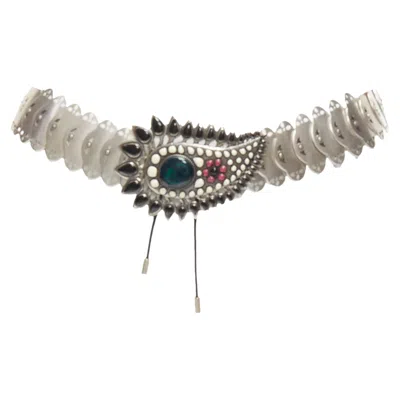 Isabel Marant Azema Embellished Paisley Metal Plate Chain Belt In Silver