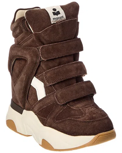 Isabel Marant Balskee Wedge Sole Velcro Straps Suede Sneakers In Brown