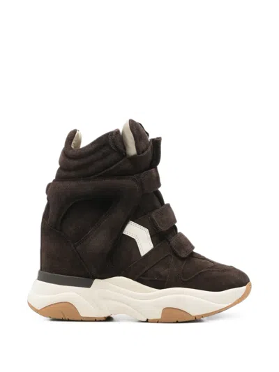 Isabel Marant Balskee Touch-strap Wedge Sneakers In Brown