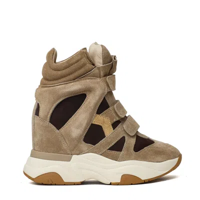 Isabel Marant Balskee Tricolor Suede Calfskin Wedge Sneakers In Brown