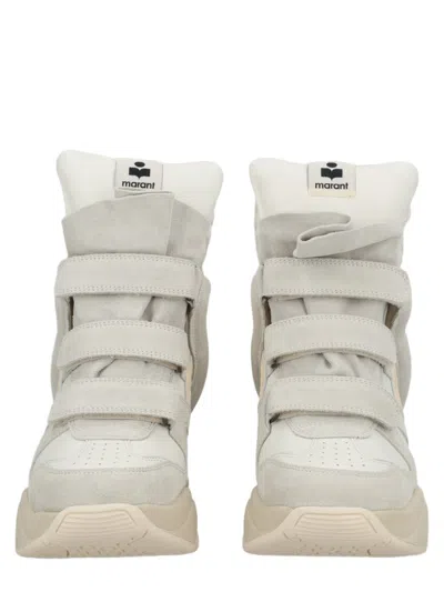 Isabel Marant Balskee Wedge Sole Padded Collar Leather Sneakers In Gray