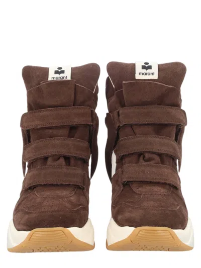 Isabel Marant Balskee Wedge Sole Velcro Straps Suede Sneakers In Brown