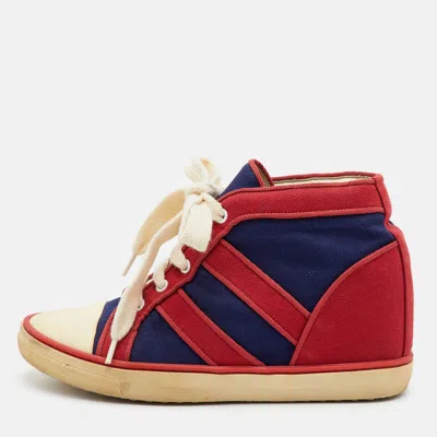 Pre-owned Isabel Marant Baltimore Size 37 Navy Blue/red Canvas Lace Up Wedge Sneakers