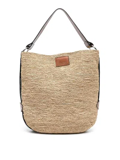 Isabel Marant Bayia Raffia Shoulder Bag In Beige E Marrone