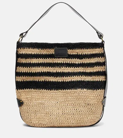 Isabel Marant Bayia Striped Raffia Shoulder Bag In Sand